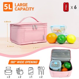 NOL Natural Organic Lifestyle Small Lunch Bag Mini Lunch Box Insulated Lunch Bag for Men/Women Leakproof Cooler Tote Bag Lightweight Nylon Waterproof Lunch Box For Work, Pink