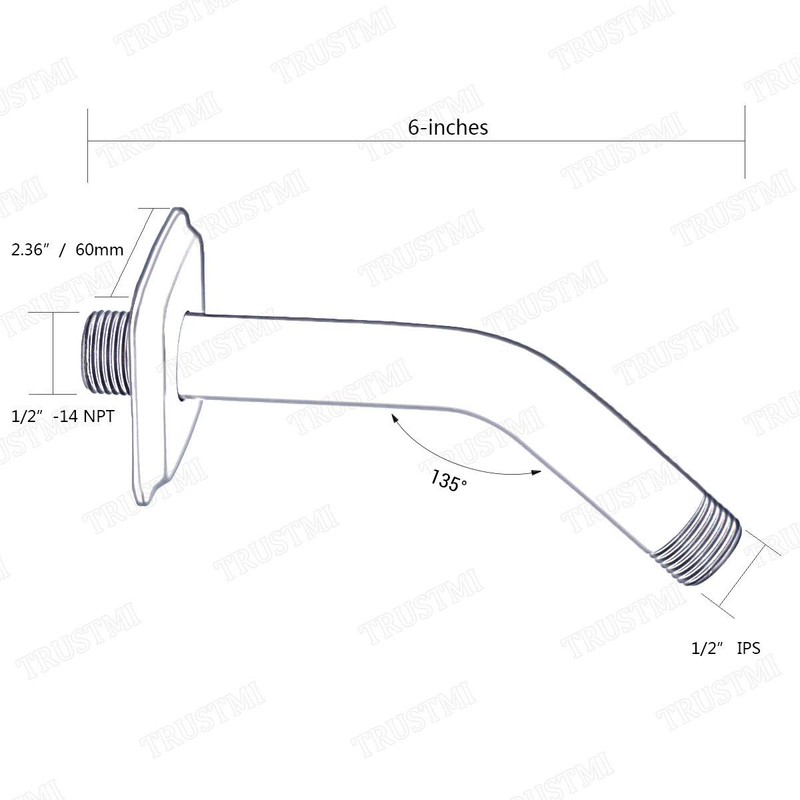 TRUSTMI 6-Inch Shower Arm with Flange, Solid Stainless Steel, Wall