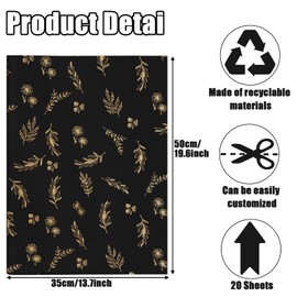 Hjvvr Tissue Paper,Wrapping Tissue Paper,20sheets Black Gold Leaf Tissue Paper,50x35cm Leaves Tissue Paper for Gift Wrapping DIY Crafts Birthday