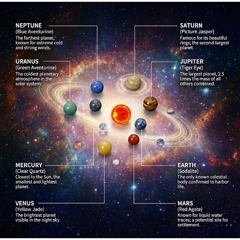 Solar System Crystal Collection - 8 Planets Gemstone Set &