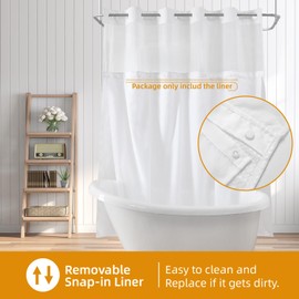 eachope 2 Pack Fabric Snap-in Shower Curtain Liner Replacement,Compatible with No Hook Shower Curtain with Snap in Liner, Removable & Water-Repellent,Machine Washable,70x57,White