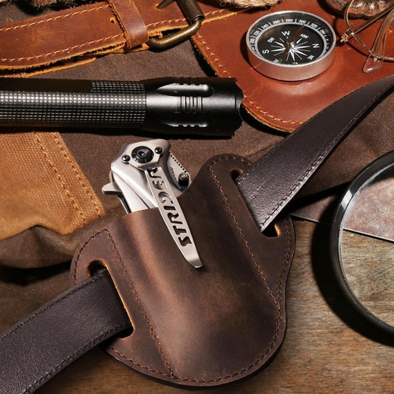 MUZZIOU Handmade Leather Pocket Knife Sheath, Folding Knife Sheath Compact