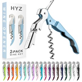 HYZ 2-Pack Wine Opener Waiter Corkscrew, Professional Wine Key for Servers, Bartender with Foil Cutter, Manual Wine Bottle Opener Double Hinged (Sky Blue)