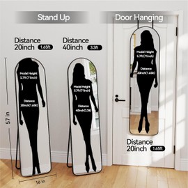 SCWF-GZ 57x16 Door Hanging Full Length Mirror, Floor Stand (Height 5.7ft just Body in1.3ft) / Wall Mounted Metal Frame Arch Dressing Mirrors for Bedroom Living Room 57 inch Black