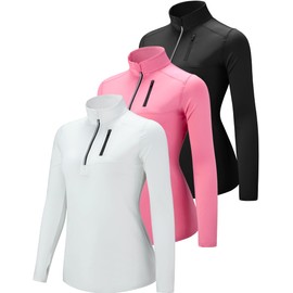 3 Pack: Women's Quick Dry Long Sleeve Quarter Zip Pullover Workout Shirts with Thumb Holes and Pocket (Set 2, X-Large)