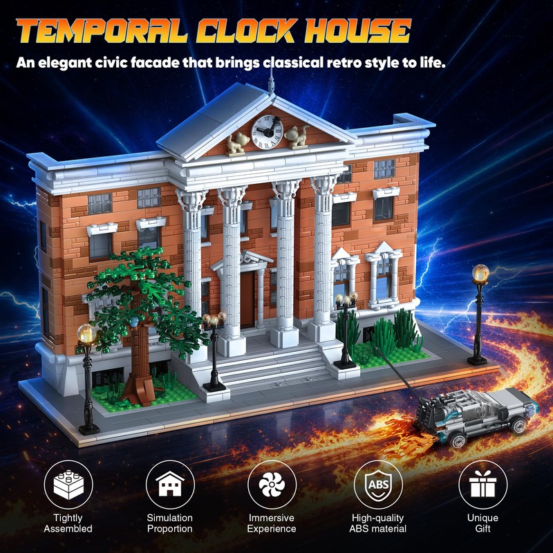 HiDectee Future Clock House Building Blocks with Retro Sports Car
