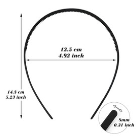 Quelcc Pack of 6 Hair Bands, Black Plastic Hair Band, Elastic Headband, Unisex Headband, Non-Slip Headband with Non-Slip Teeth, Hair Bands for Outdoor Sports Yoga