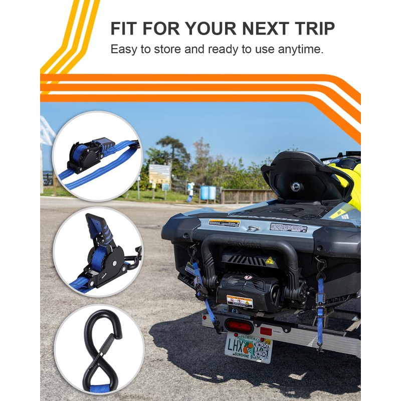 Strapinno Retractable Ratchet Straps - 1 in x 4 ft