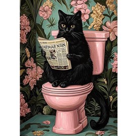 KEYIFA Diamond Painting Kits for Adults, Black Cat 5D Diamonds Painting, DIY Bathroom Diamond Art Kits for Adults Home Wall Decor Gift 12 x 16 inch