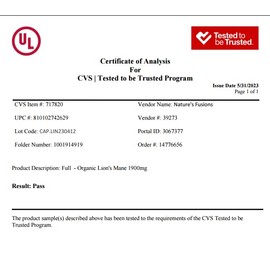 Nature's Fusions Nutri Organic Lions Mane Supplement Capsules - 1900 mg, 10:1 Dual Extraction, 120 Count - Mushroom Extract (Fruiting Body) - Third Party Tested