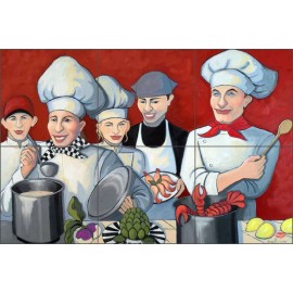 Artwork On Tile Ceramic Tile Mural Kitchen Backsplash Harrison Cooking Chef Art JHA020 - 18" x 12" - 6" tiles