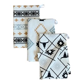 Desert Aqua || Paquete de 3 || Not Your Ordinary Kitchen Toallas || Extremadamente absorbentes || Toallas de cocina || Microfibra de tela de gofre premium || Paños de cocina || HangLoop || Paños de