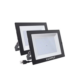 LUXFLY 2 Pack LED Flood Lights Outdoor,200W 20000LM Super Bright Work Light with Plug, IP66 Waterproof Security Lights, 6500K Portable Floodlights for Patio, House, Garage