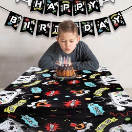 WERNNSAI Video Game Party Tablecloth - 1 Piece 137 x 274 cm Video Game Party Accessories for Boys Birthday Party Decoration Disposable Plastic Tablecloth for Children Game Theme Party