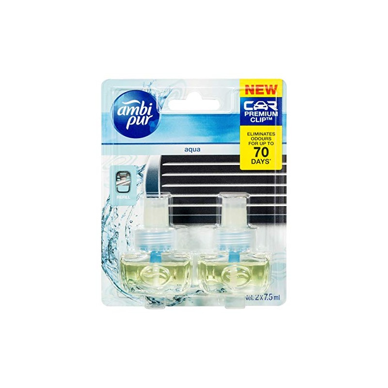 Ambi Pur Premium Clip Aqua Car Air Freshener Refill, 2