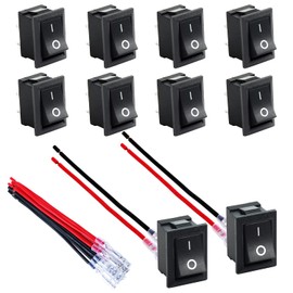 DaierTek Mini ON and Off Rocker Switch 12V 20A T85 2 Pin SPST Small ON Off 120V 10A Rocker Toggle KCD1 Switch Pre-Wired Black for Automotive, Car -10Pack