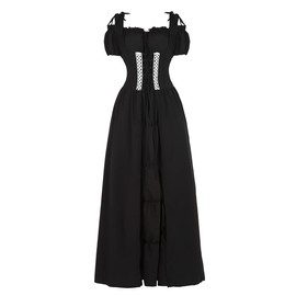 Zhitunemi Renaissance Dress Women Costume Medieval Dress Womens Costumes Witch Peasant Dress Renaissance Costume for Women Pirate Dress Black+Black-M