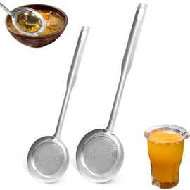 Fine Mesh Stainless Steel Colander Spoon, Sieve Fine Mesh Strainer with Long Handle Stainless Steel Skimmer Spoon Kitchen Gadget for Cooking Oil Filter Skimming Grease and Foam