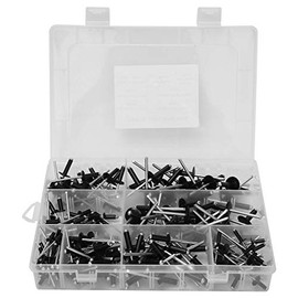 Kit surtido de remaches ciegos de alta resistencia – 200 remaches negros de cabeza redonda, 8 tamaños (3/32″ a 1/4″), ideal para reparación de maquinaria, electrodomésticos y estructuras metálicas