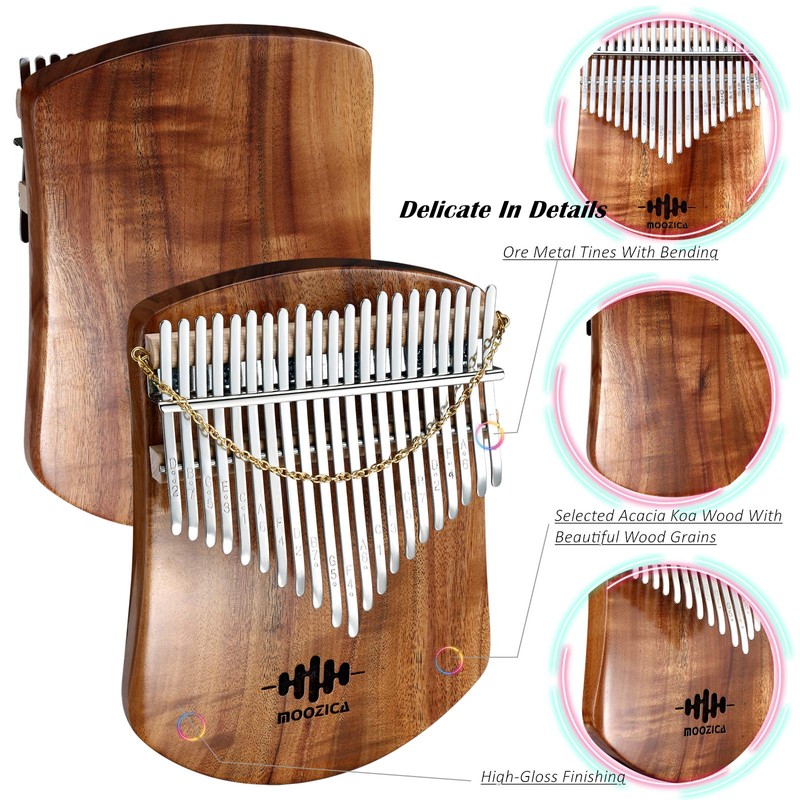Moozica Kalimba 21 Keys Solid Koa Wood, Single Solid Wood