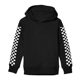 Haloumoning Girls Hoodies Kids Boys Fashion Plaid Long Sleeve Hooded Sweatshirt with Kangaroo Pocket 5-14 Years Black