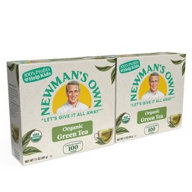 Newman's Own Organic Green Tea with 100 Individually Wrapped Tea Bags Per Box (Pack of 2) USDA Certified Contains Caffeine Brew Hot