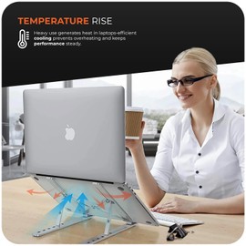 Roe Tenpo Adjustable Laptop Stand for Desk, 6-Angle Laptop Riser, Portable Tablet Stand, Foldable and Ventilated Cooling, Compatible with MacBook Pro, Hp, Asus, Lenovo 10-15.6" (Silver)