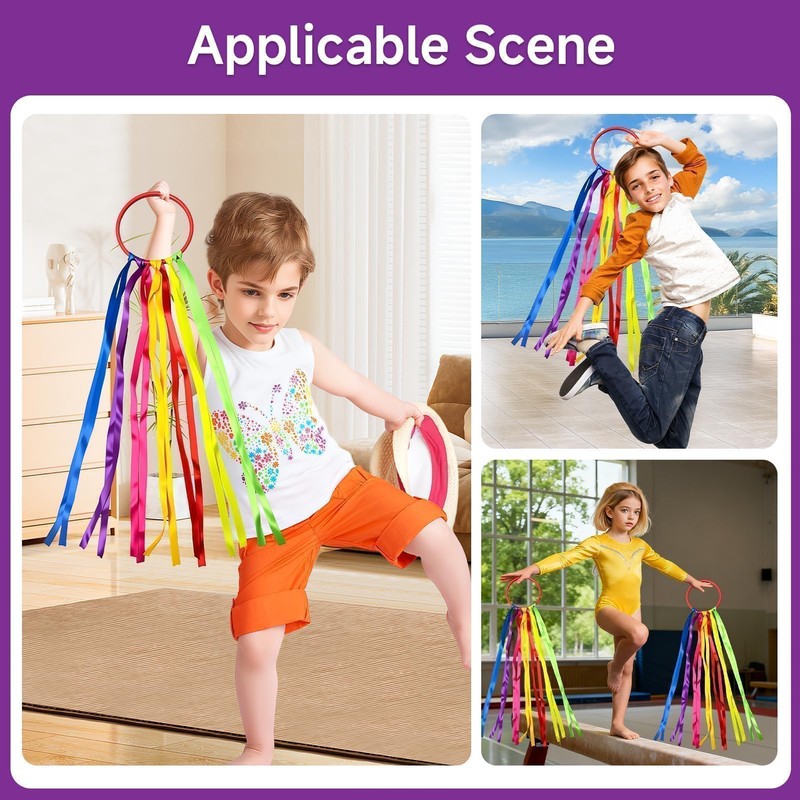 Funver Rainbow Dance Ribbons, 45cm Colorful Gymnastics Rhythm Ribbons with