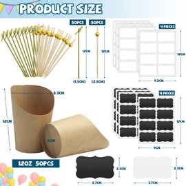 Bayurht 50 Sets 12 oz Charcuterie Cups with Sticks 210 PCS Individual Disposable Charcuterie Cups with Cocktail Picks and Labelss Kraft Paper French Fry Brown Paper Appetizer Cup for French Fry
