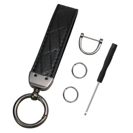 SMLBJUTE Wristlet Keychain, Leather Keychain, Universal Car Key Holder with 360-Degree Swivel, 2 Key Rings, Anti-Lost D-Ring (Black 5inch)