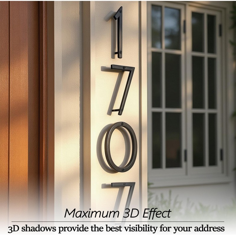 NACH Floating House Numbers, 6 inch Aluminum Black House Numbers
