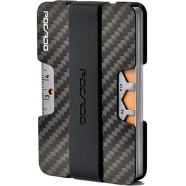 POCARDO Credit Card Holder with Coin Compartment, Multitool & RFID Blocker Card, Small Carbon Wallet, Chili Red and Deep Black, Minimalist