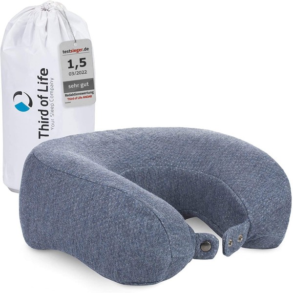 Andar Quick-Dry Neck Pillow – Memory Foam Travel Pillow – Orthopaedic Cervical Spine Neck Pillow with Heat-balancing Quick-Drying Cover – Ideal for Travel in the Car, Plane, Train, 30 x 26 x 13/10 cm