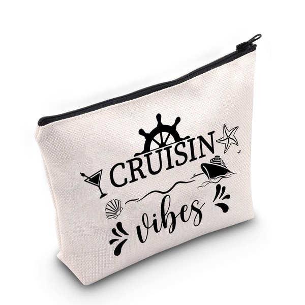 G2TUP Cruise Vacation Gift Cruisin Vibes Makeup Bag Cruise Trip Cosmetic Bag Cruise Bachelorette Party Gift Female Weekend Zipper Travel Bag