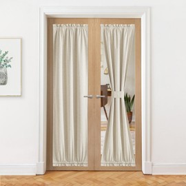 NICETOWN Sidelight Door Curtains, Thermal Insulated 100% Blackout Front French Door Window Curtains for Privacy Assured Doorway Shade for Side Patio Glass, Natural Beige, W25 x L80 inch, 1 Panel