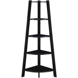 Convenience Concepts Newport 5 Tier Wide Corner Bookcase, Black