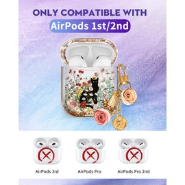 Coralogo for Airpods 2nd/1st Generation Case - Quicksand Liquid Cute Mujer Girl Women Aesthetic Sparkling Sparkle Glitter Bling Sparkly Pretty Cat Flower Floral Keychain Girly for Airpod 2/1 Case