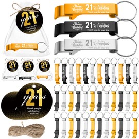 Dandat 54 Sets 21th Birthday Party Favors Beer Opener Keychain with Bags and Cards Birthday Souvenirs for Guests