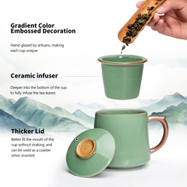 HAFTOLYR Ceramic tea cups, tea infuser mugs, tea cup with infuser and lid，with filters and lids, bright and colorful for making tea, coffee and other beverages, with a capacity of about 400ml. (201)