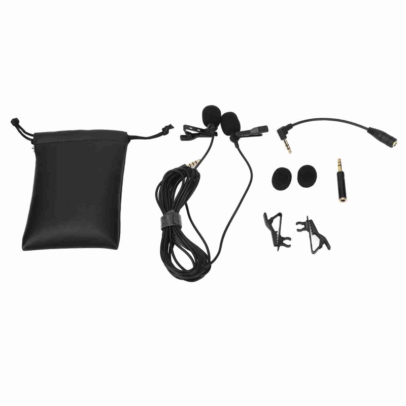 Black Double Head Lavalier Lapel Microphone No Driver Installation Required