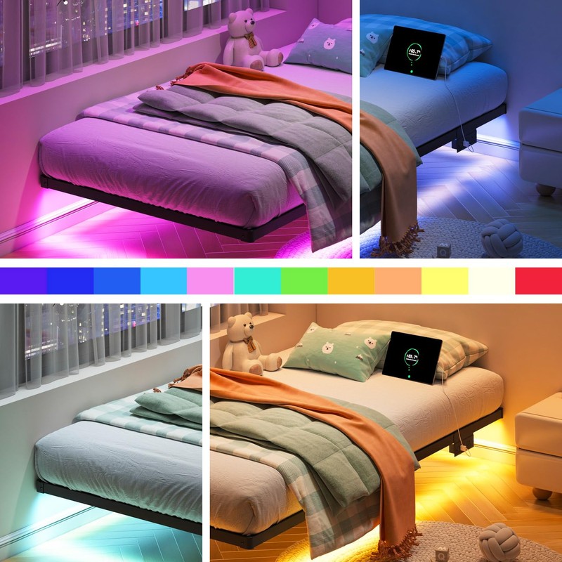 HAVONIZD Floating Bed Frame Twin with LED Lights and Charging