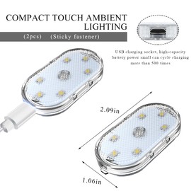 Wevdn 2 PCS Car LED Lights Interior Wireless, Sticky Car Ambient Lighting with 6 Bright LED Lamp Beads, Portable USB Rechargeable Vehicle Interior Led Night Light for Car (Pink)