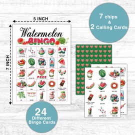 KFNER Watermelon Bingo Games - Summer Bingo Card - 24 Players Bingo Game Set for Adult Family Friends - Indoor Outdoor Activities - Fruit Themed Birthday Party Favors Supplies -C08