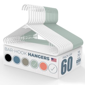 Made in USA Strong Plastic Clothes Hangers, 20 30 50 100 Pack Available, Laundry Clothes Hanger, Coat Hangers Plastic, Heavy Duty Plastic Hanger for Closet and Clothing Hangars (60pk White/Mint)