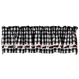 Country House New Farmhouse Christmas VINTAGE RED TRUCK BLACK WHITE CHECK VALANCE Curtains