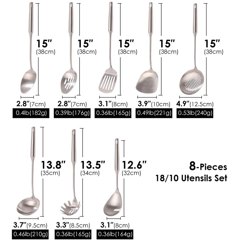 18/10 Stainless Steel Kitchen Utensils Set - 15” All Metal