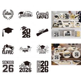 Class of 2026 Graduation Cookie Stencils, 4X4In12Pcs Style-Congrat GRAD/Mortarboard/Diploma/Done/You Did It/Senior 2026 Stencil for Baking, Royal Icing, Sugar Cookies, Cupcakes, Cards Decorating Tools