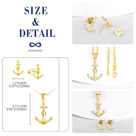 INFINIONLY Women's / Girls' Necklace Bracelets and Earrings, 925 Silver Jewellery Sets, Anchor Necklace Bracelet Earrings, Pendant Bracelets Earrings with Anchor and Infinity Symbol, Golden, Silver