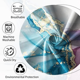 Renaiss 72x72 Inches Purples Blue Marble Shower Curtain Abstract Blue Gold Crack Texture Modern Luxury Ink Art Aesthetic Fabric Shower Curtains for Bathroom Decor Waterproof with Hooks