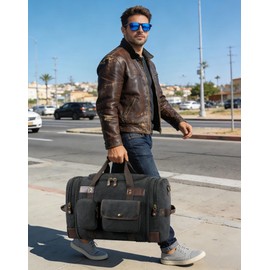 HNCTINNO Duffle Bag for Travel, 50L Carry On Duffle Bag for Airplanes, Canvas Overnight Weekender Bag for Men and Women